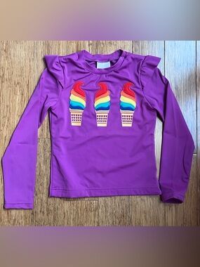 Hanna Andersson girls rainbow ice cream cone ruffle long sleeve rash guard